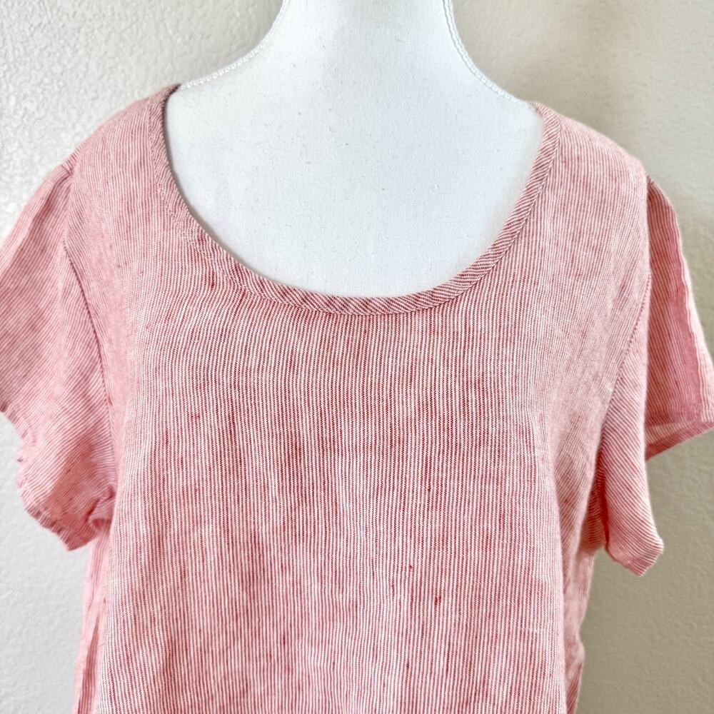 FLAX Womens Medium 100% Linen Red White Stripe Oversized Tunic Top Lithuania - Picture 2 of 12